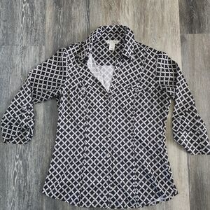 White House Black Market Black and White Geometric Button Down Shirt